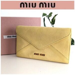 Miu Miu Light Yellow Leather Envelope Wallet